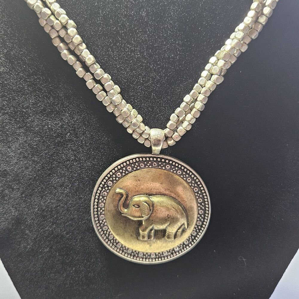 Vintage Brass Elephant Pendant Necklace 18”